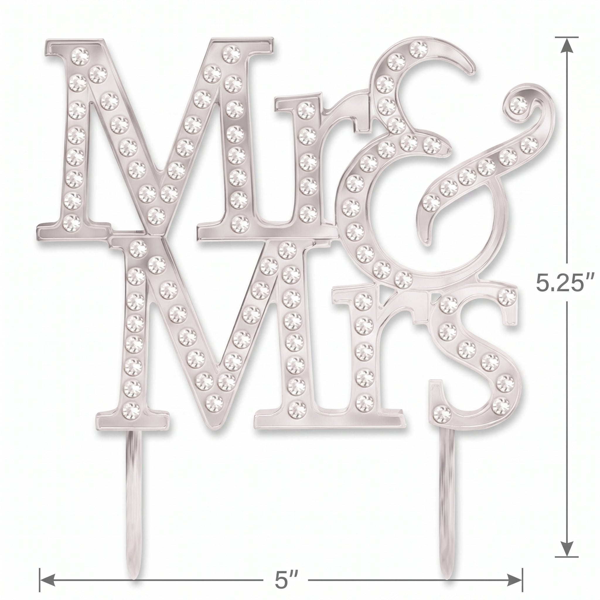 "Mr & Mrs" Rhinestone Wedding Cake Topper, Silver