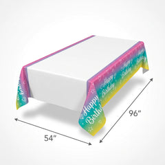 Sparkle Ombre Rainbow "Happy Birthday" Plastic Table Cover, 54x96-inch