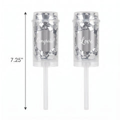 Silver "Congrats Love" Metallic Confetti Poppers - 2 Pack