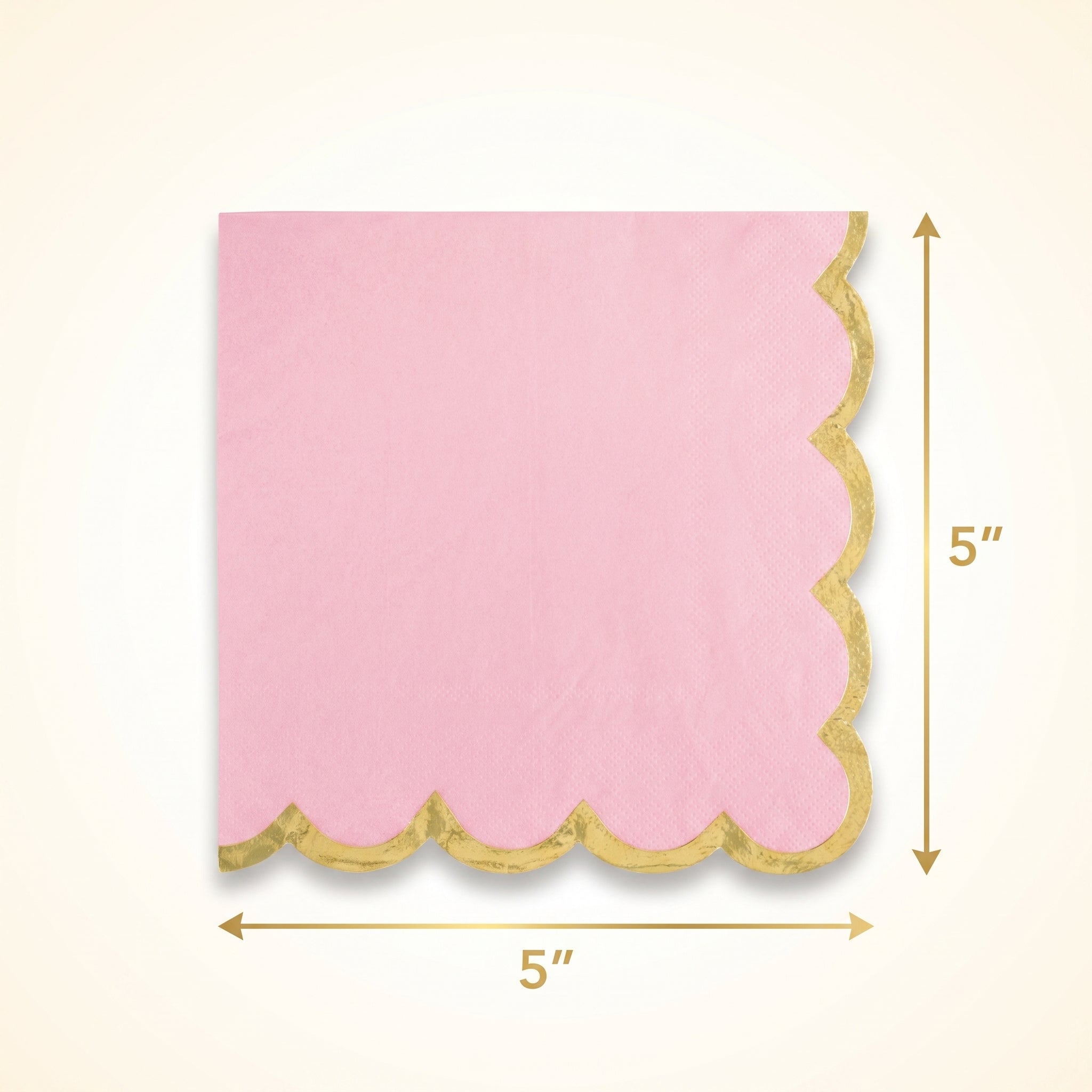 Pink Scalloped Beverage Napkins with Gold Stamp - 5 In. X 5 In.