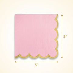 Pink Scalloped Beverage Napkins with Gold Stamp - 5 In. X 5 In.