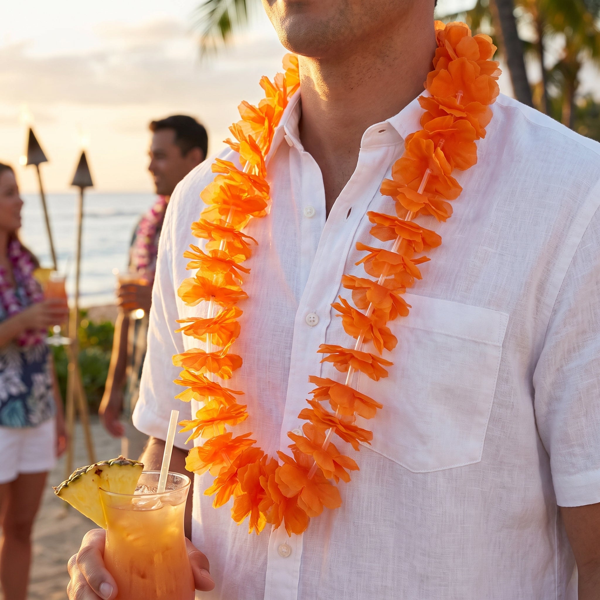 Vibrant Orange Hawaiian Lei - 40"