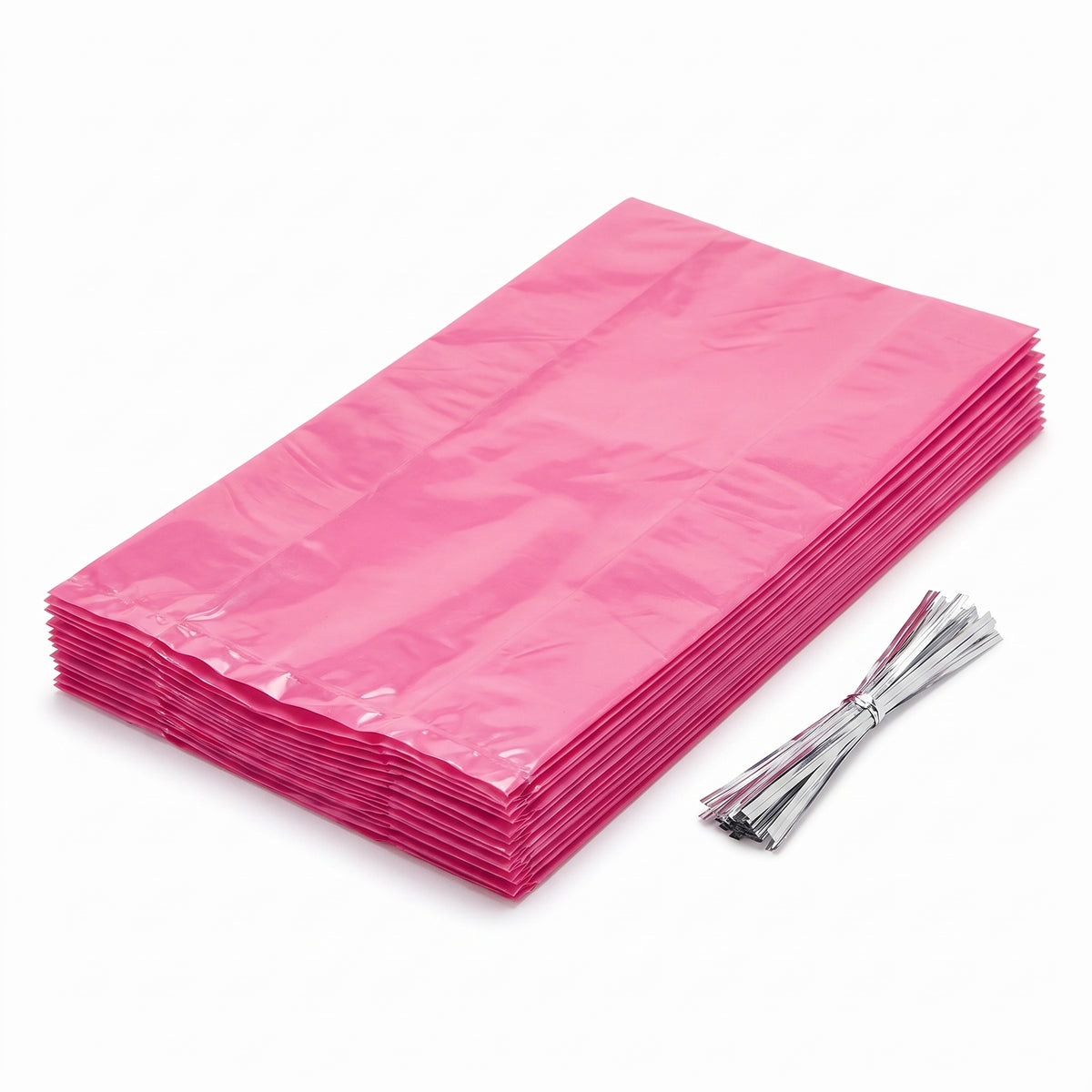 Bright Pink Small Party Treat Bags with Twist Ties, 25-Pack