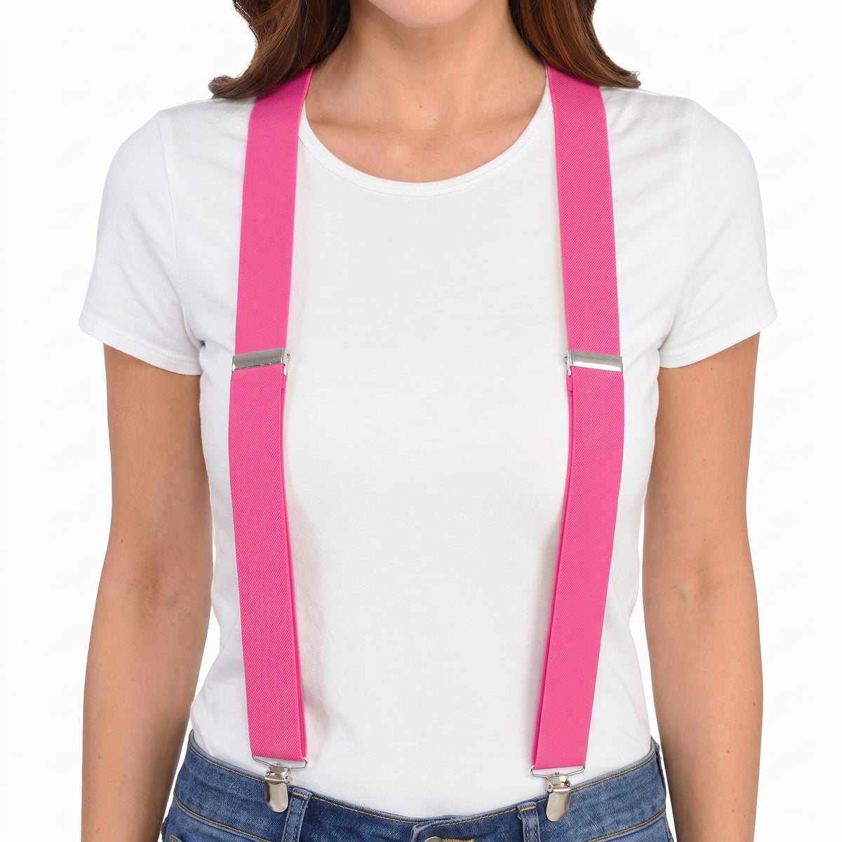 Bright Pink Adjustable Y-Back Suspenders