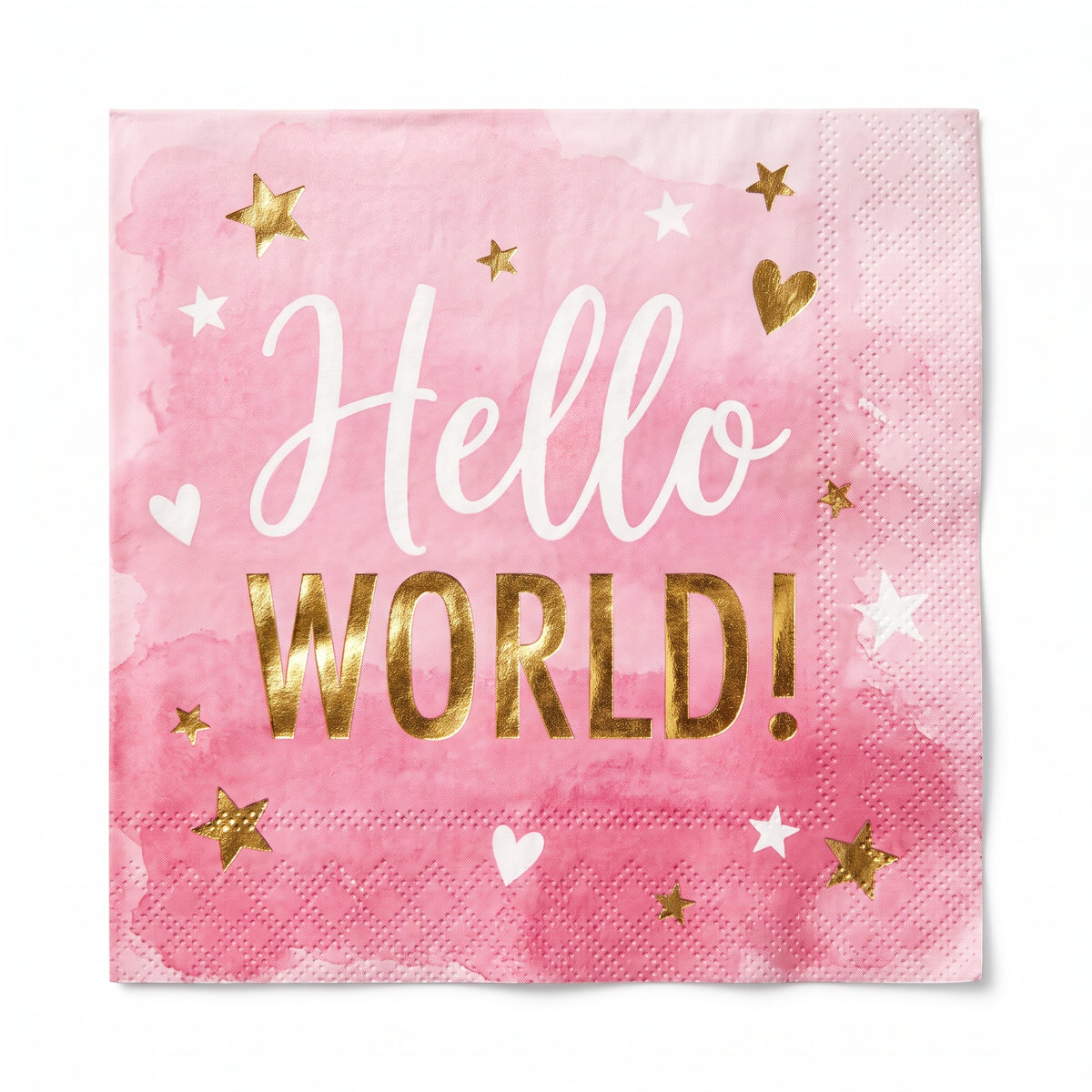 "Hello World" Pink and Gold Lunch Napkins - 6.5 In. x 6.5 In. - 16 Pack