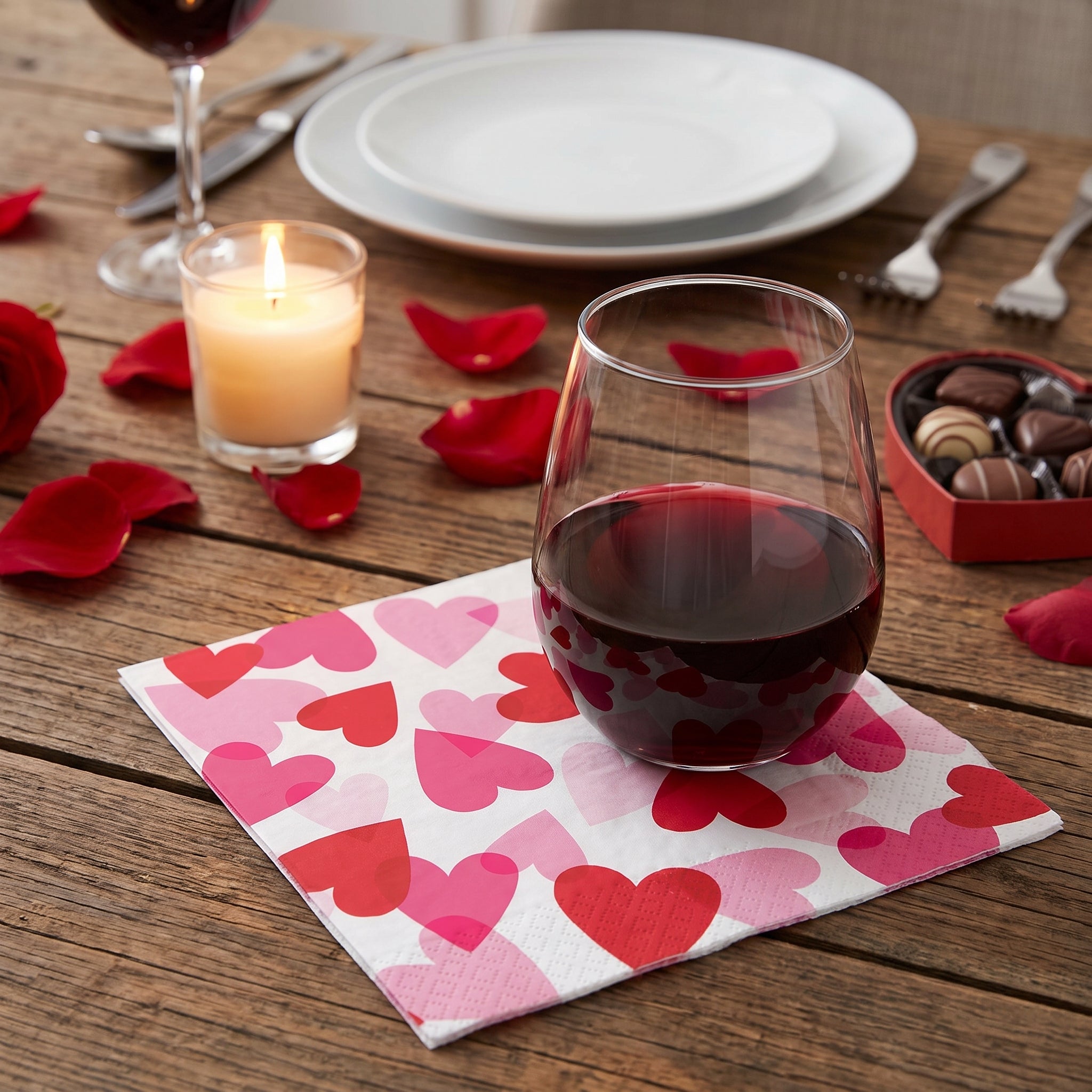 Valentine's Day Heart Party Paper Lunch Napkins - 6.5 In. x 6.5 In. - 40 Pack