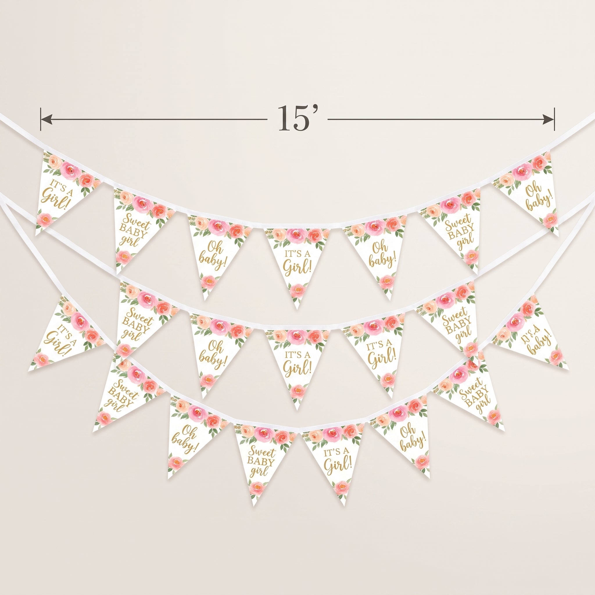 Floral Baby Shower Pennant Banner - "It's a Girl!" Decorations