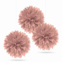 Rose Gold Tissue Pom Pom Decorations - Set of 3