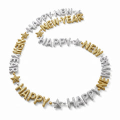 Glittering "Happy New Year" Bead Necklace - Gold & Silver, 32"