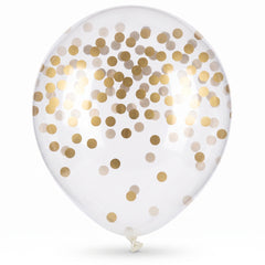 Gold Confetti Print Transparent Latex Balloons, 12-inch, 6-Pack