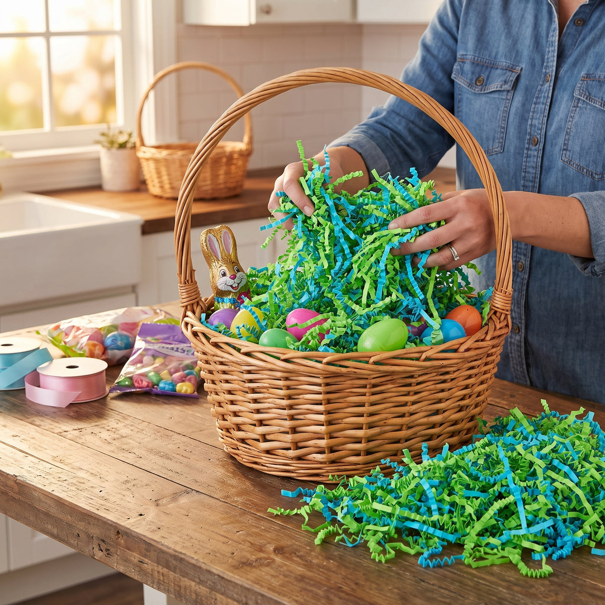 Vibrant Green & Blue Easter Paper Shreds - 6 oz