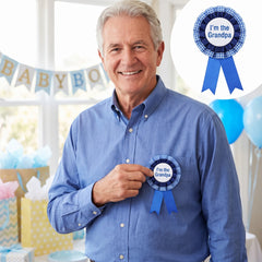 "I'm the Grandpa" Award Ribbon - Blue Checkered Baby Shower Accessory