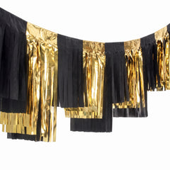 Black & Gold Accordion Fringe Ceiling Decoration Garland - 12 ft