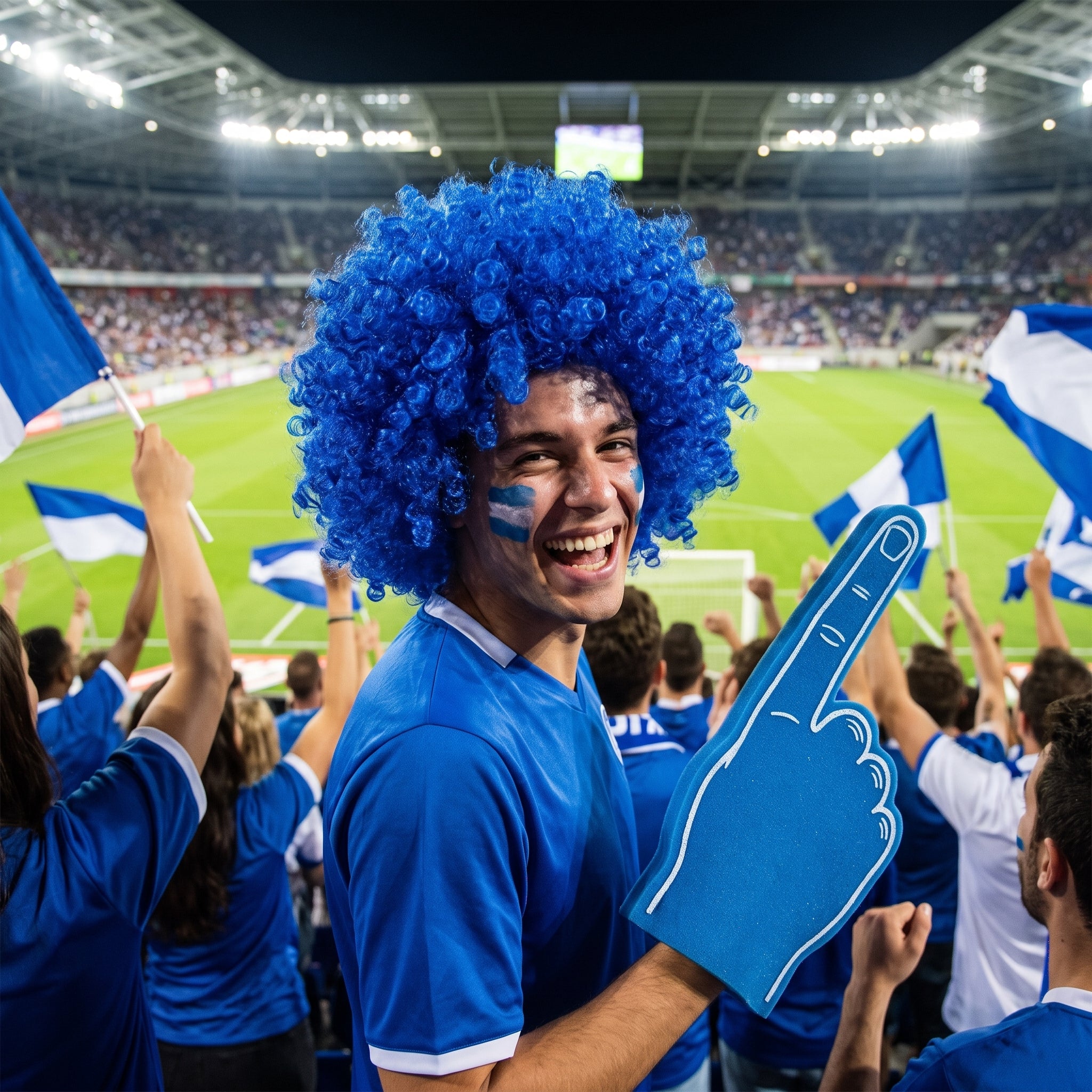 Royal Blue Curly Wig - Costume Accessory for Team Spirit Events