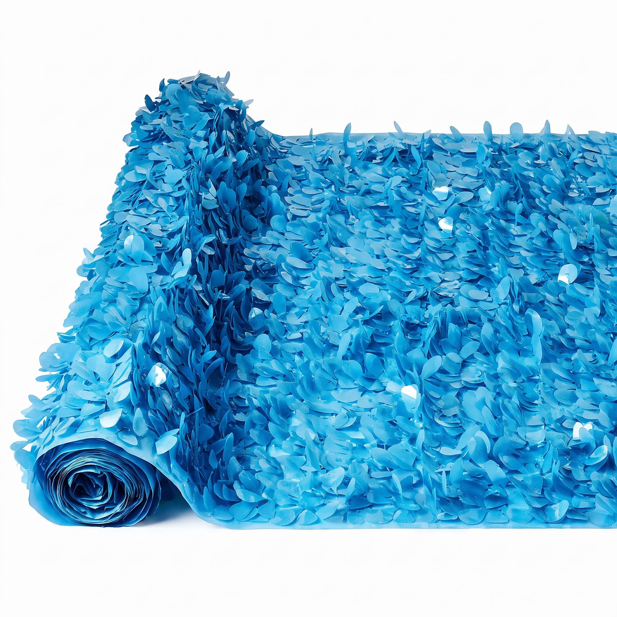 Blue Metallic Floral Vinyl Curtain - 15 Ft.