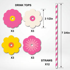 Retro Floral Drink Top and Straw Set
