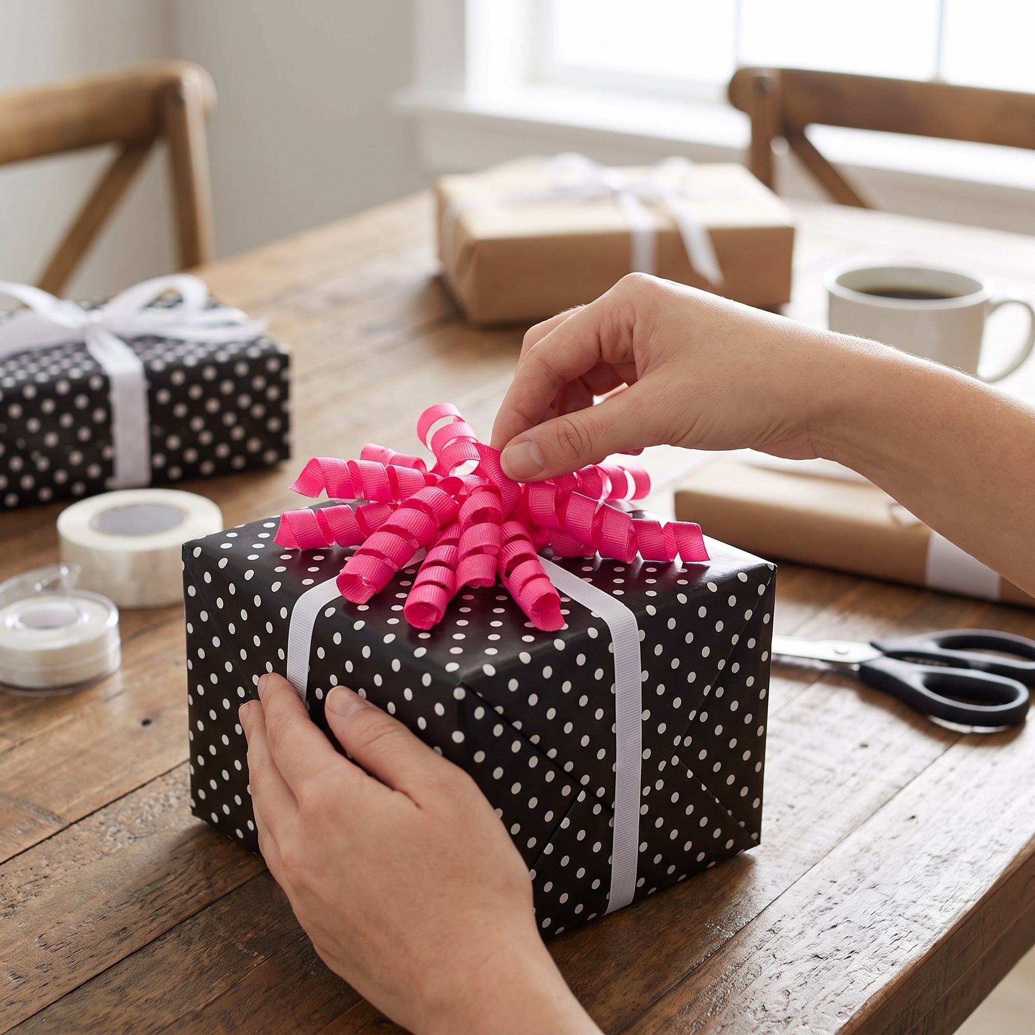 Neon Pink Grosgrain Curly Gift Bow