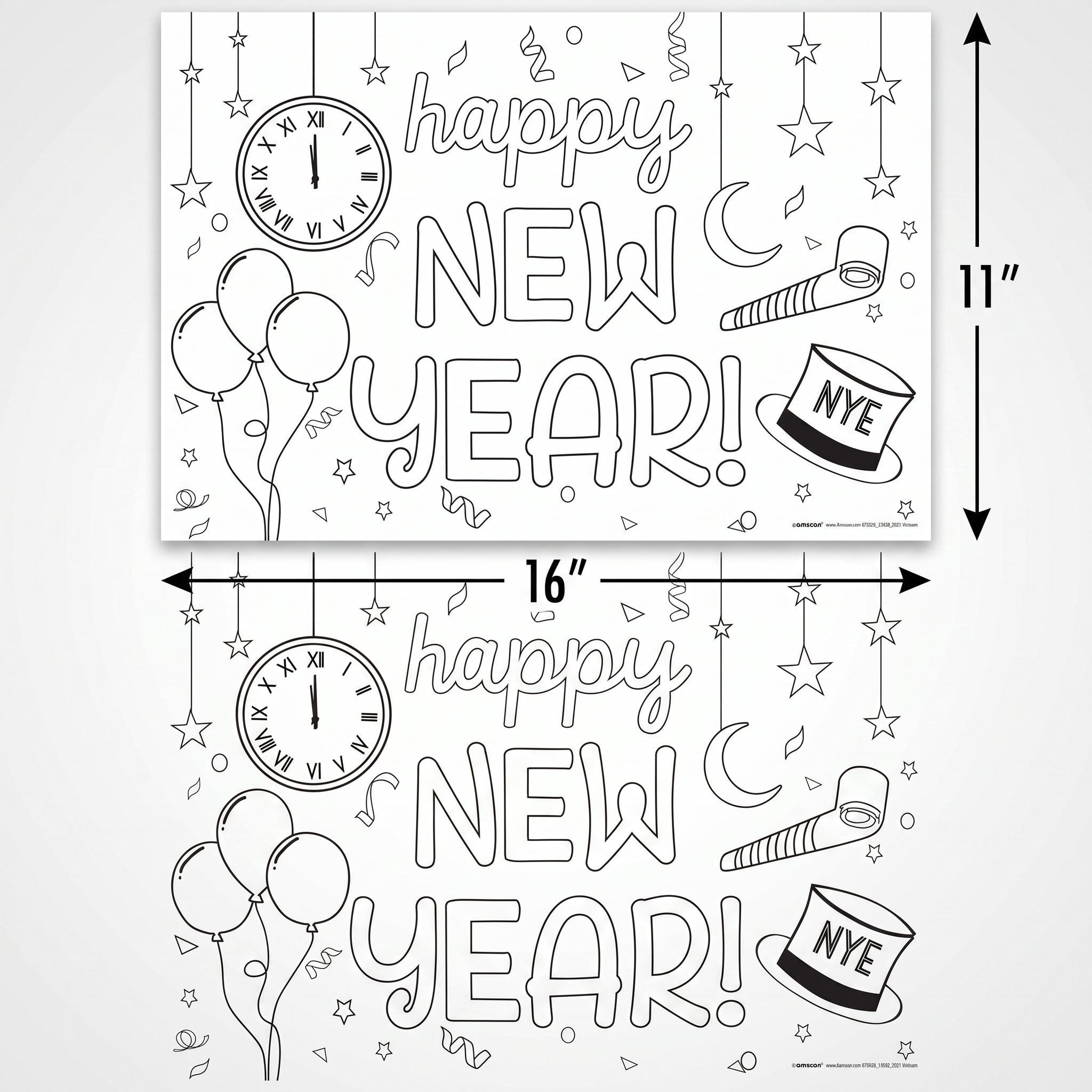 "Happy New Year" Coloring Paper Placemats - 24 Pack