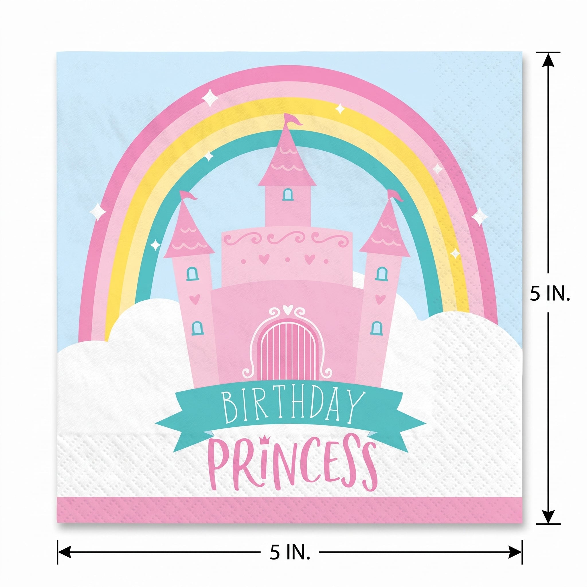 Birthday Princess Castle Beverage Napkins - 16 Pack - 5 In. X 5 In.