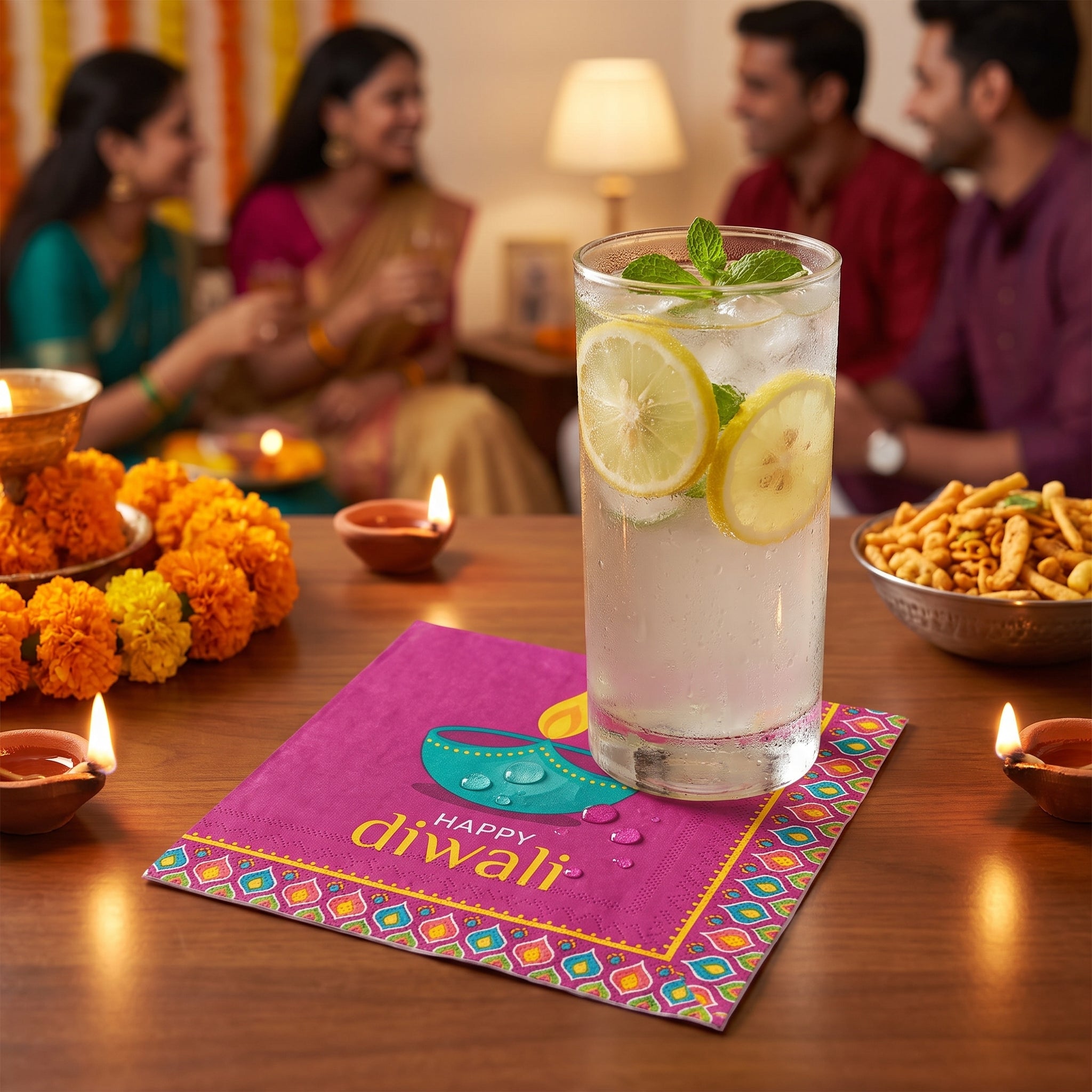 Diwali Celebration Beverage Napkins - 5 In. X 5 In.