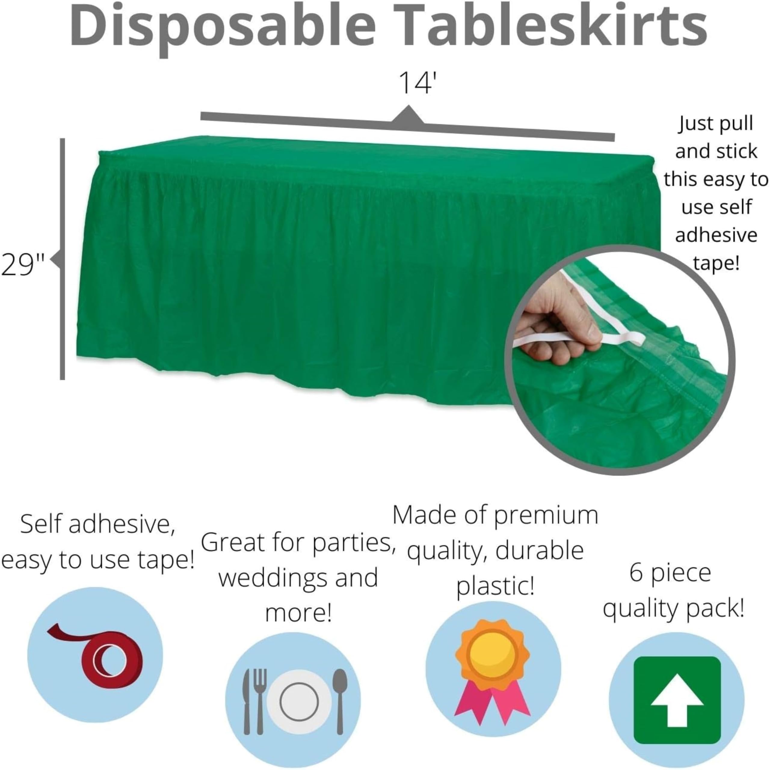 Emerald Green Plastic Table Skirt | 6 Pack