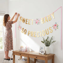 Floral "Sweet Baby" and "So Precious" Gold Letter Banner Kit