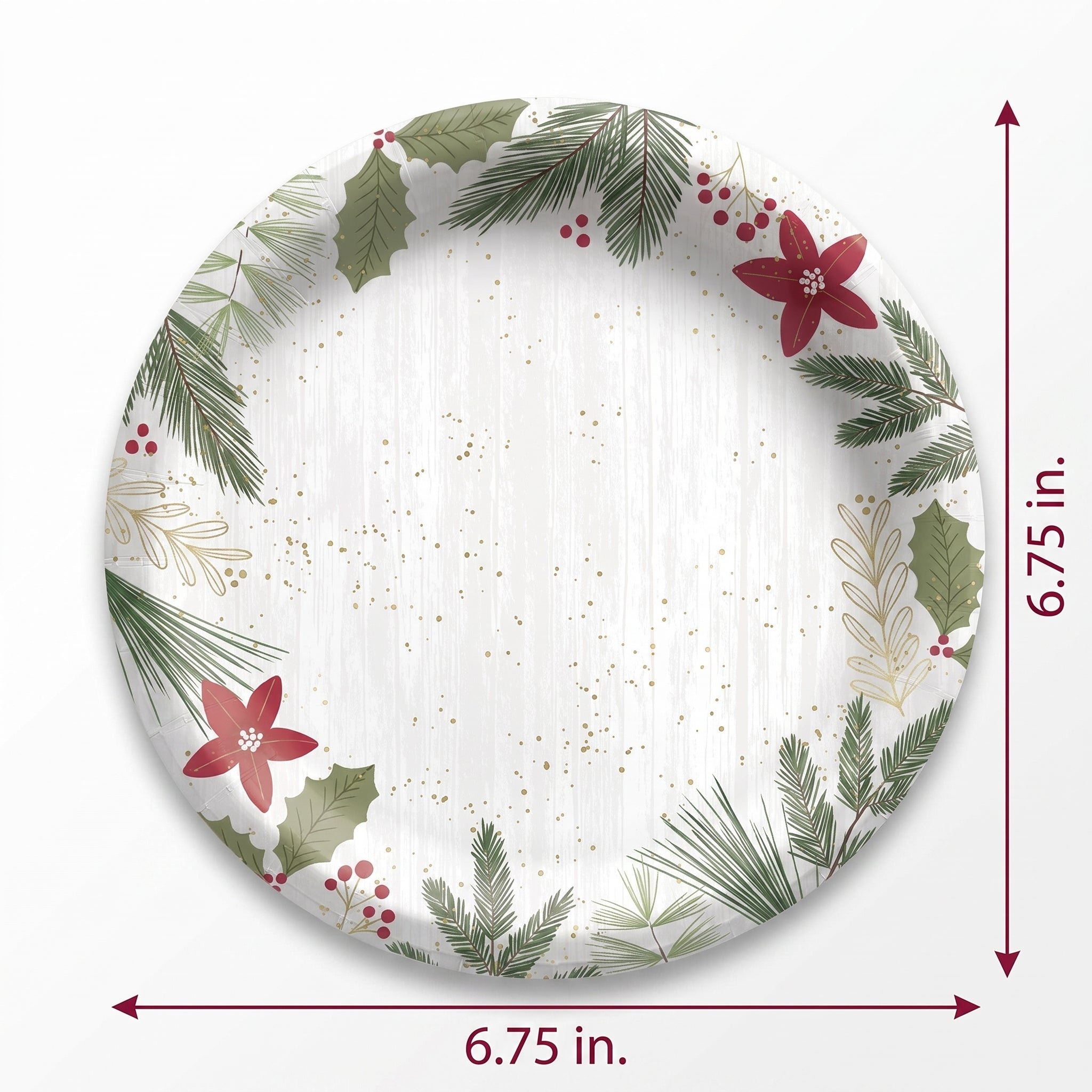 Festive Holly Berry Christmas Paper Plates - 6.75 Inch