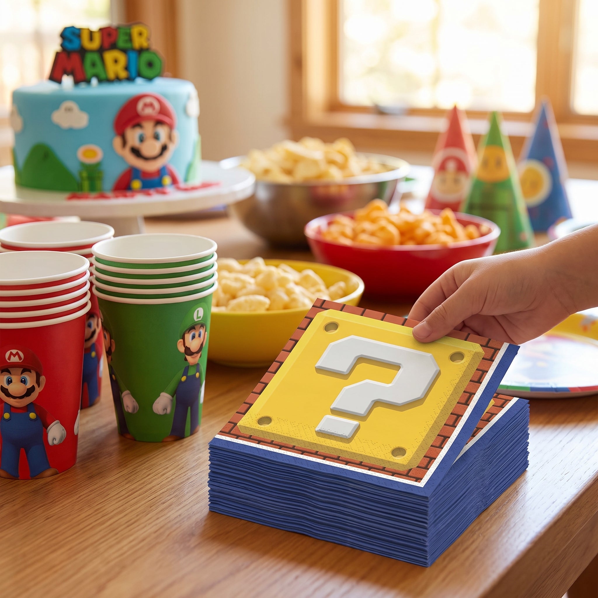Super Mario Bros Beverage Napkins - 16-Pack - 5 In. X 5 In.