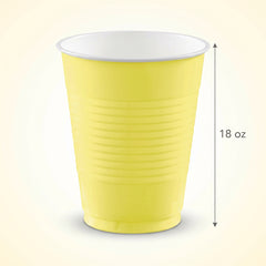 Vibrant Light Yellow Plastic Party Cups - 18 oz