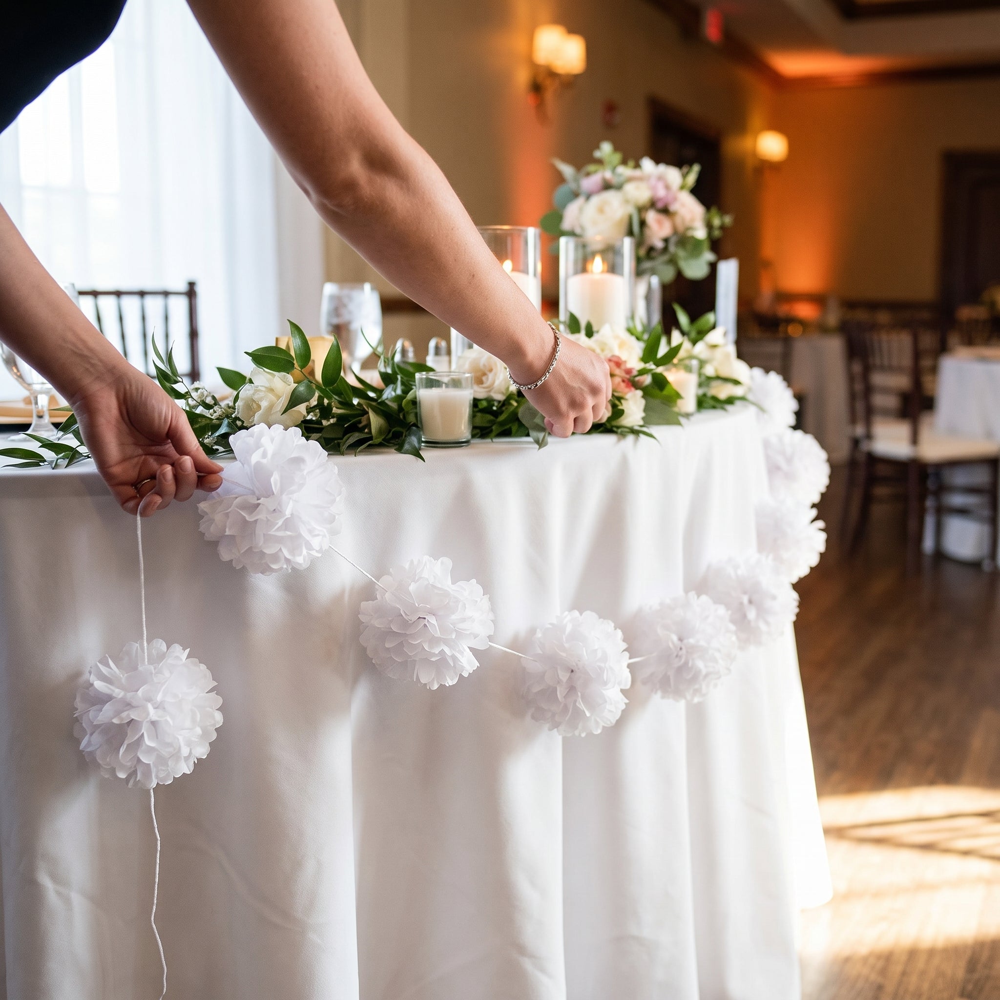 Elegant Fluffy White Garland for Weddings - 12 ft