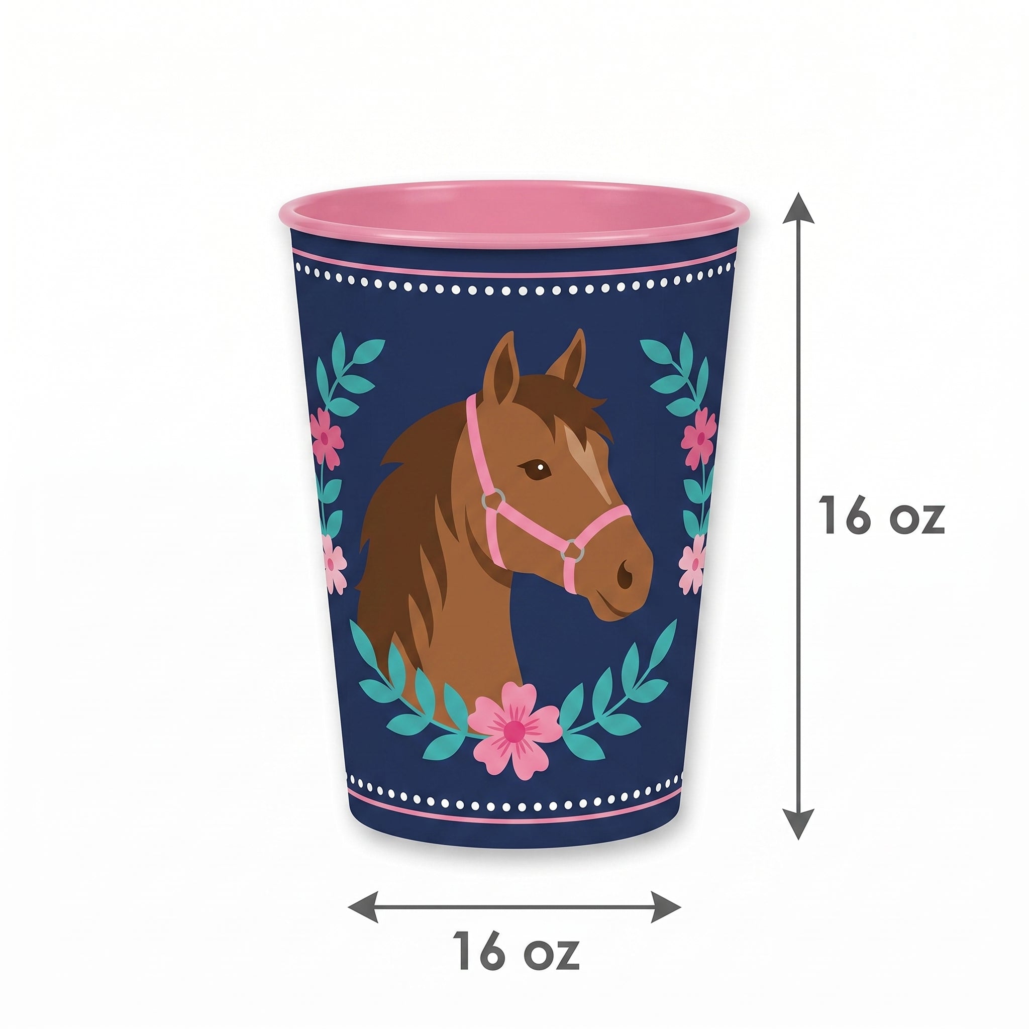 Saddle Up Horse Favor Cup - 16 oz, Navy & Pink