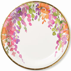Romantic Floral 10.5" Round Paper Plates with Gold Trim - 8 Pack