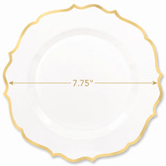 Ornate Premium Plastic Dessert Plates with Gold Trim - 7.75-Inch, 20-Pack