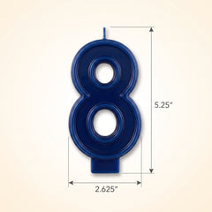 Elegant Dark Blue Number 8 Birthday Candle, 5.25-Inch