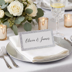 Elegant Silver Glitter Place Cards - Pack of 50