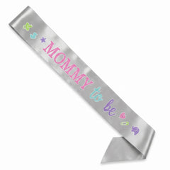 "Mommy to Be" Baby Shower Sash - Silver Pastel Accents