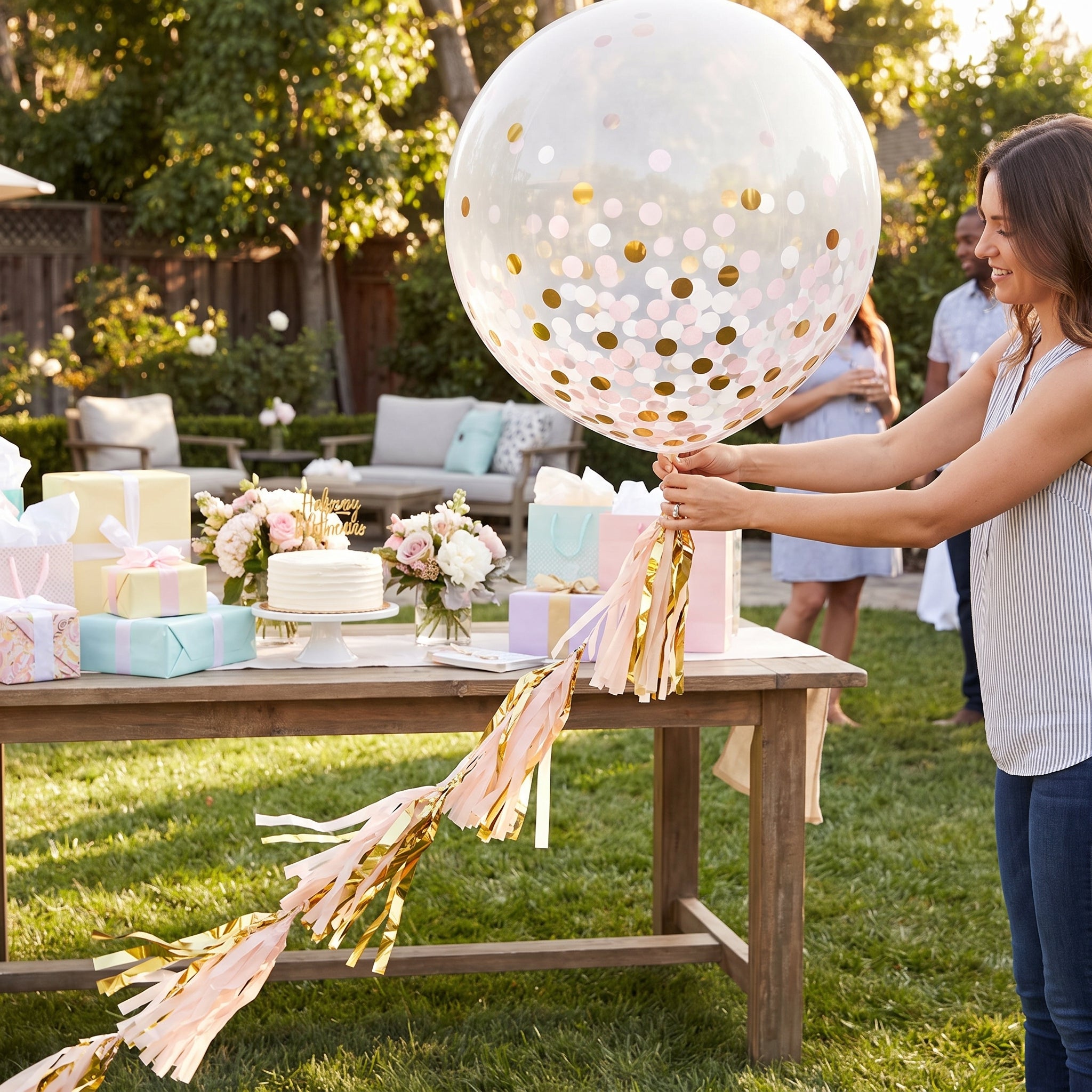 Pink and Gold Multi-Tassel Balloon Tail Accessory, 6-ft