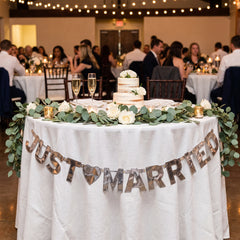 Elegant Silver "Just Married" Letter Banner with Heart Cutout