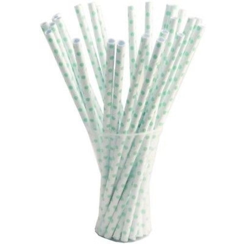 Small Mint Polka Dot Paper Straws | 100 Count