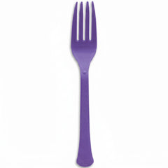 Purple Plastic Forks - Heavyweight Disposable Party Cutlery, 7.5 In. Durable Colored Plastic Silverware for Events, Birthdays, Catering