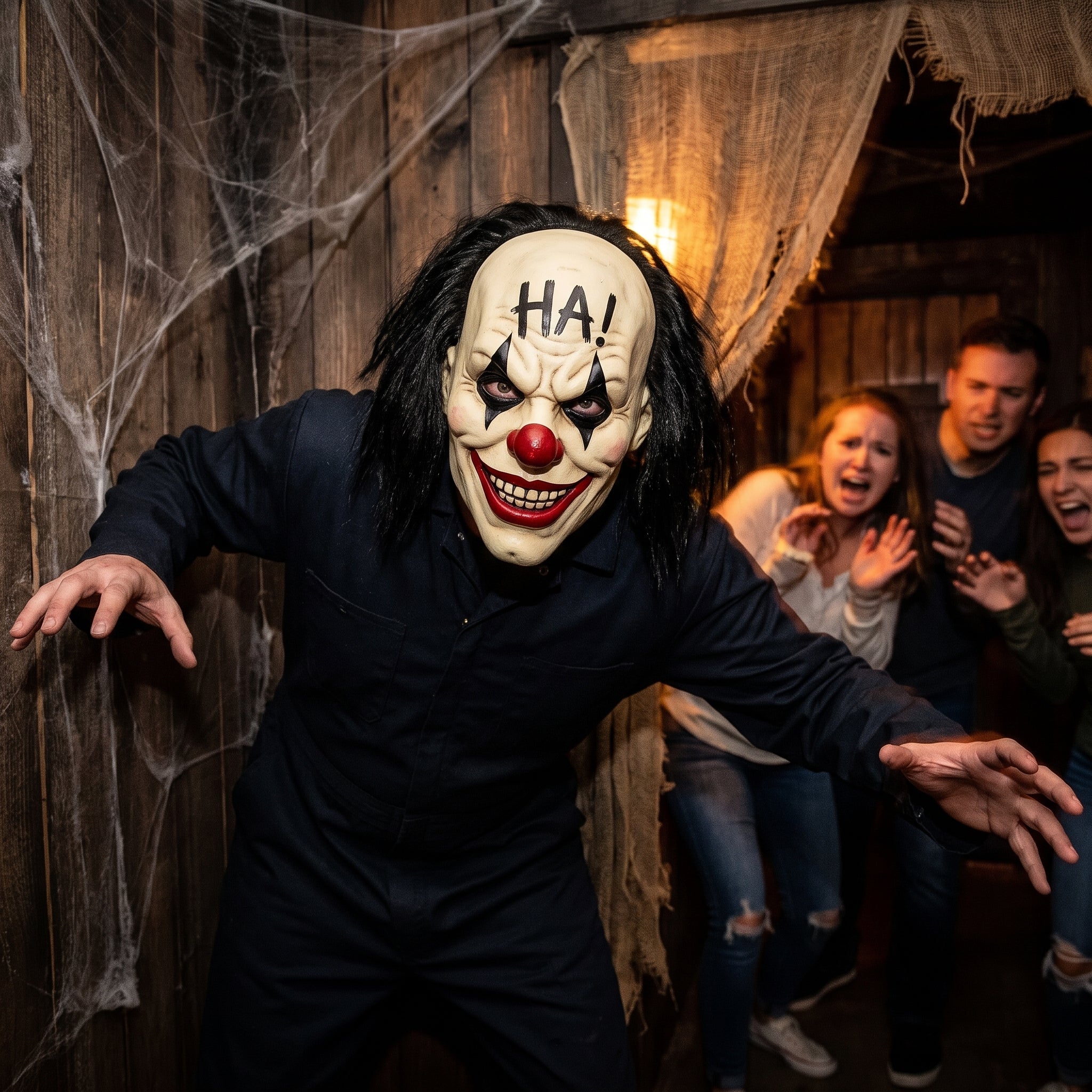 Creepy Clown "Ha!" Mask with Hair - Halloween Costume Accessory