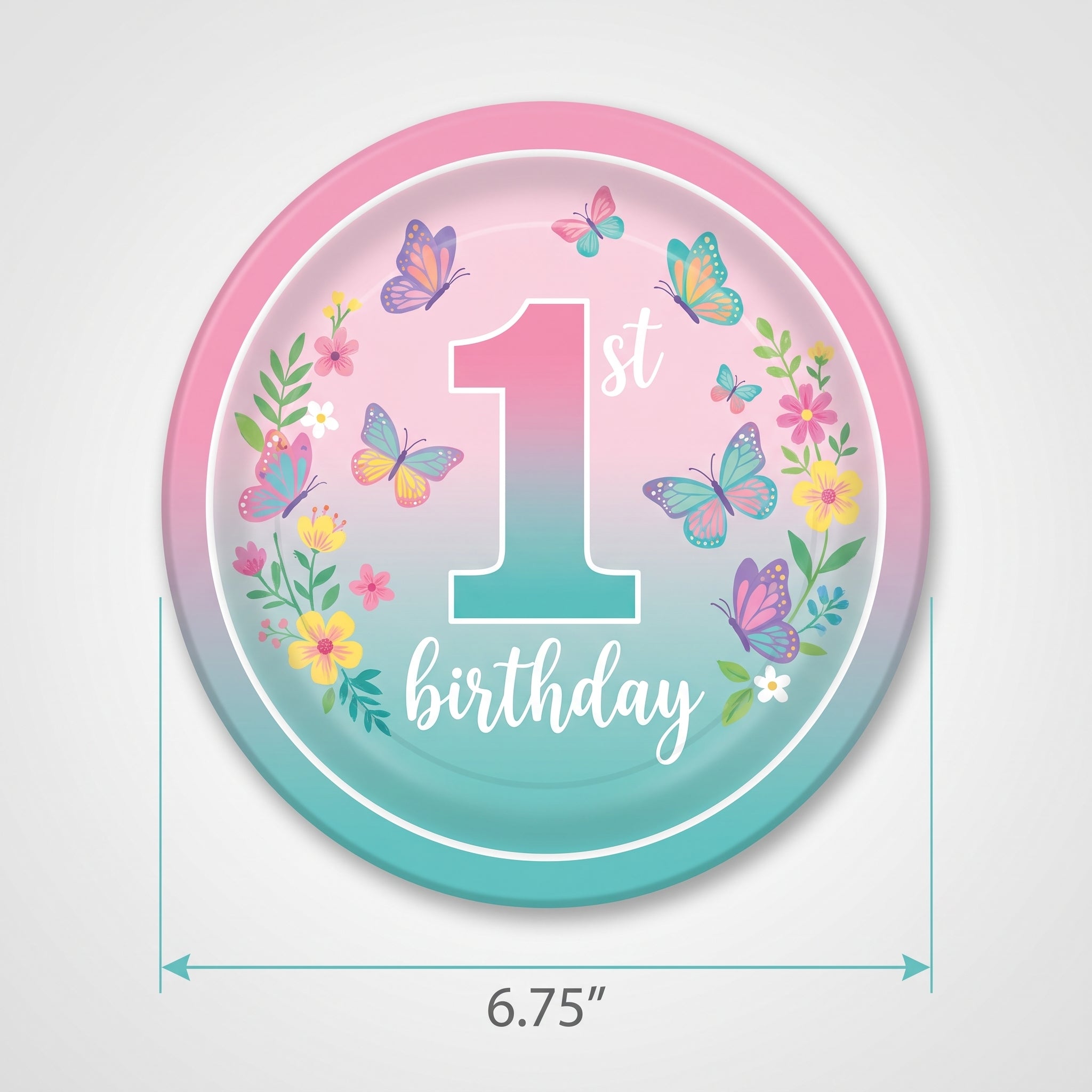 Butterfly Garden 1st Birthday Paper Plates - 6.75"