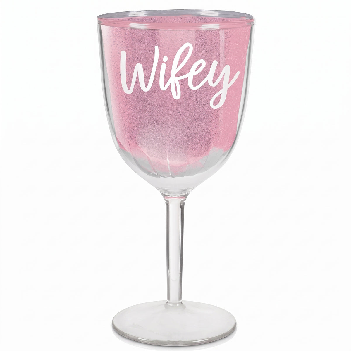 Blush Glitter Wine Goblet - "Wifey" Design, 12 oz