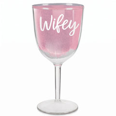 Blush Glitter Wine Goblet - "Wifey" Design, 12 oz