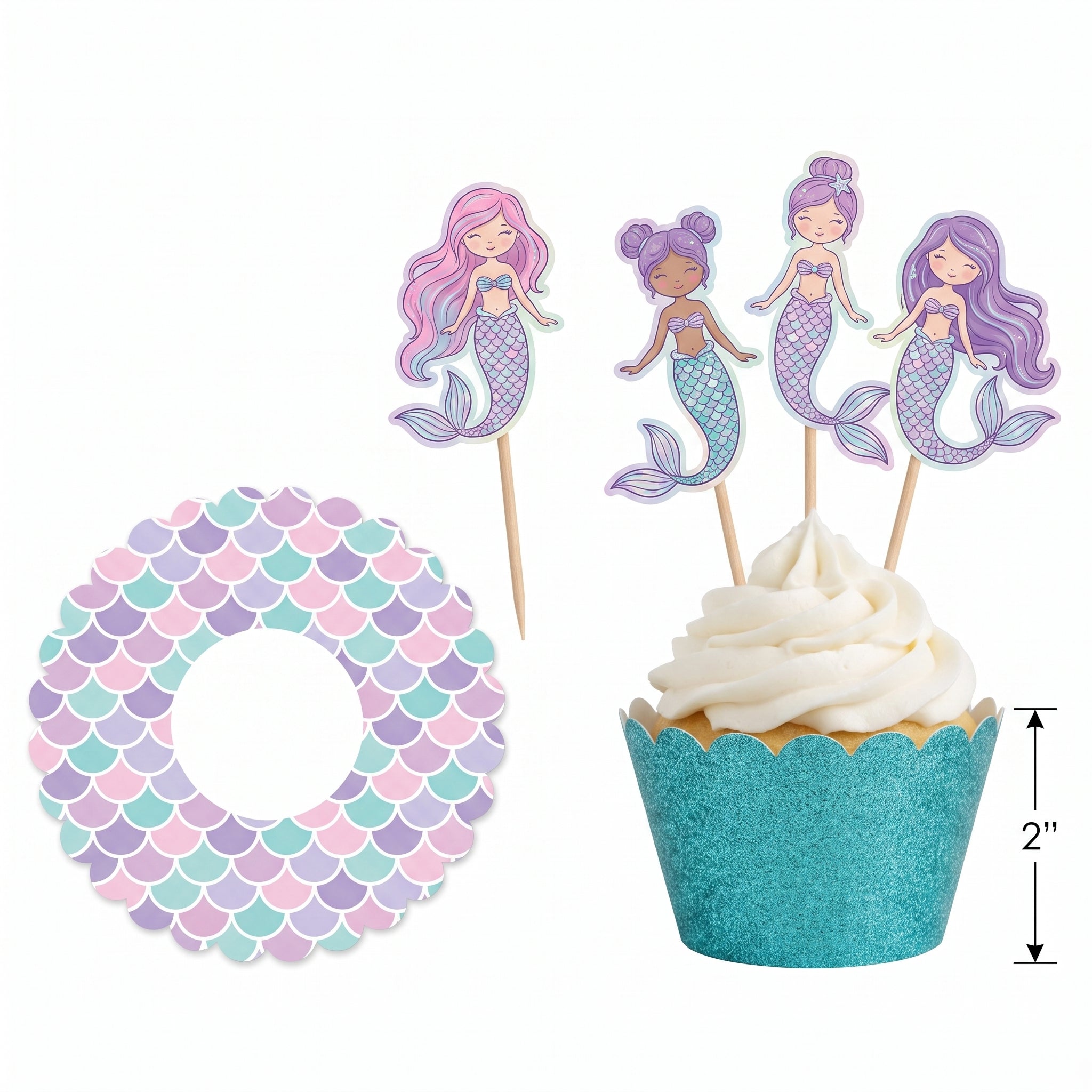 Shimmering Mermaid Cupcake Decorating Kit with Liners and Picks