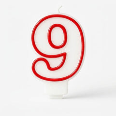 Red & White Number 9 Birthday Candle
