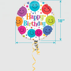Colorful Smiley Happy Birthday Foil Balloon - 18 Inch