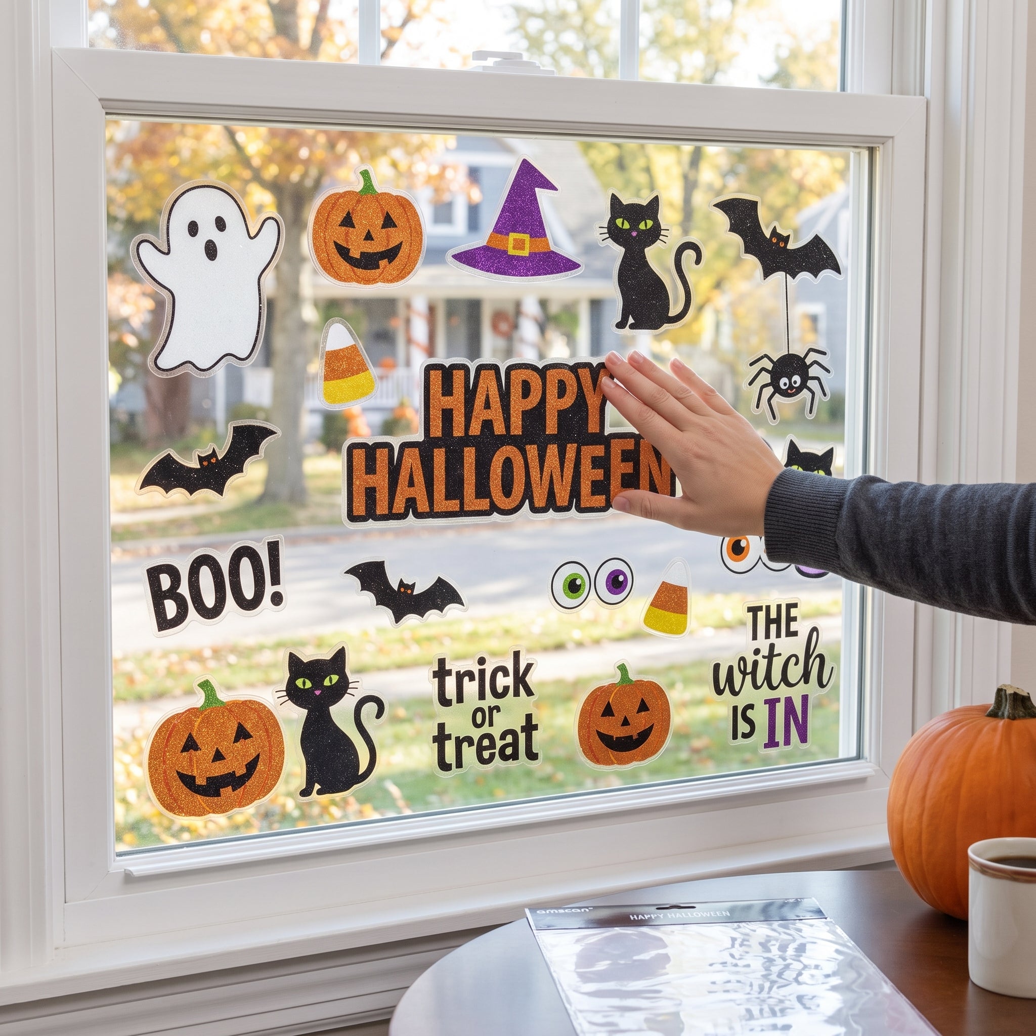Glitter Halloween Friends Vinyl Window Decorations