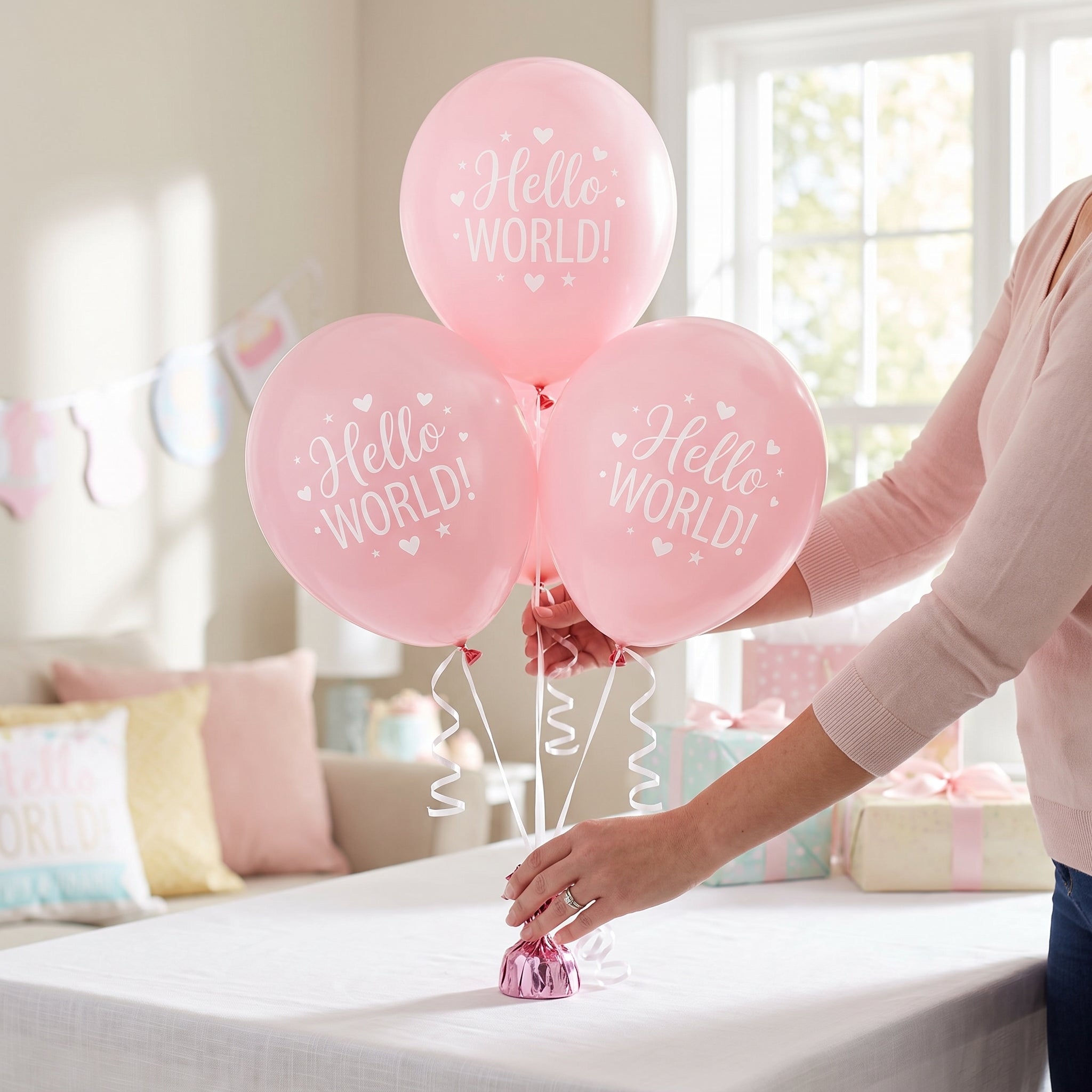"Hello World" Pink Baby Shower Latex Balloons, 12-Inch, 15-Pack