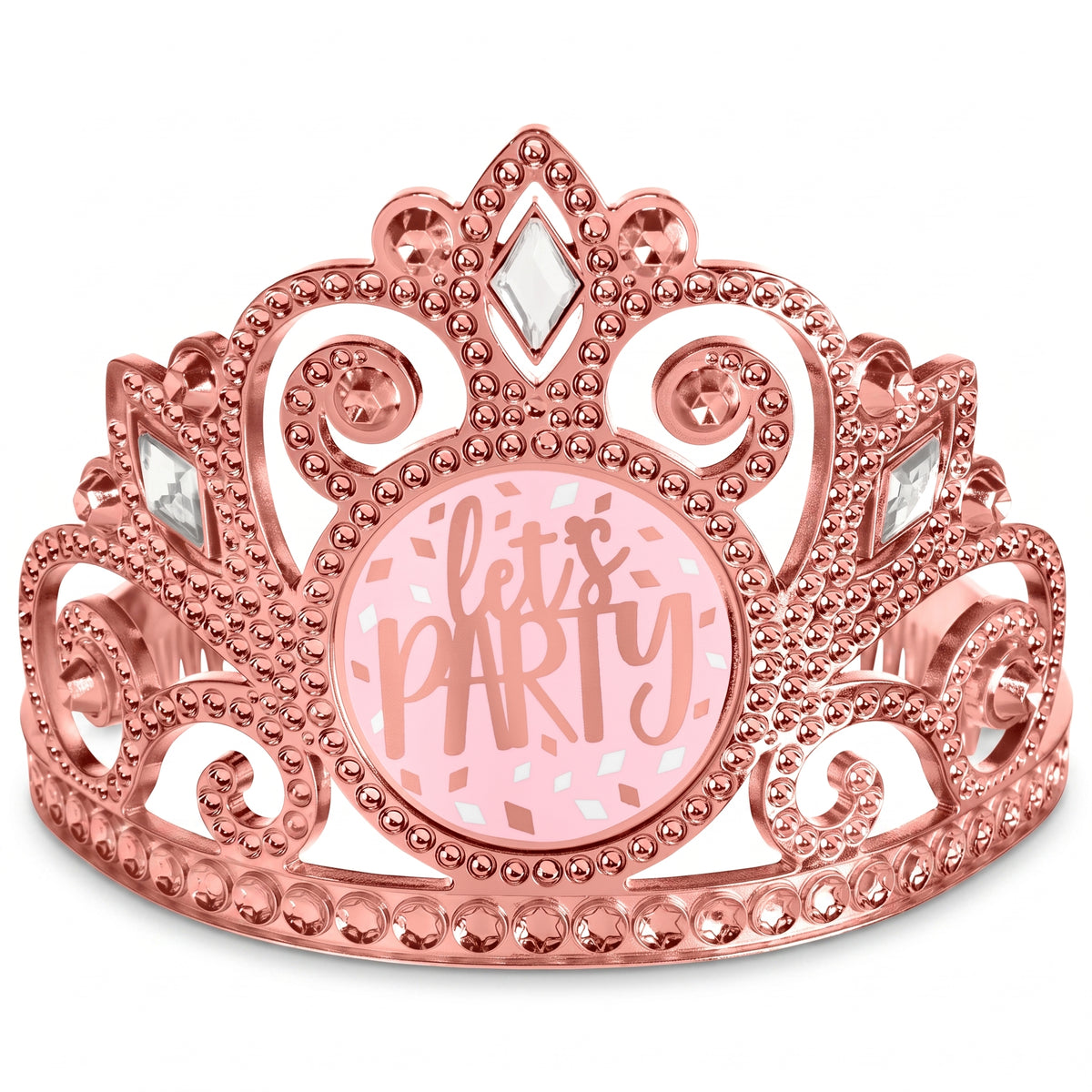 Blush Birthday "Let's Party" Tiara with Faux Gems